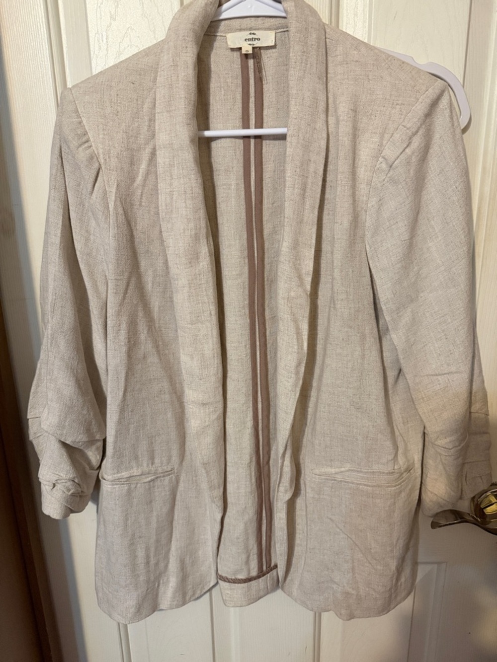 entro Natural Linen Open-Front Blazer